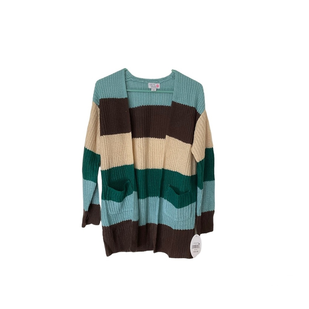 Colorful Planet Teen Striped Duster  16 XL Brown Mint Green Beige Long Sleeve